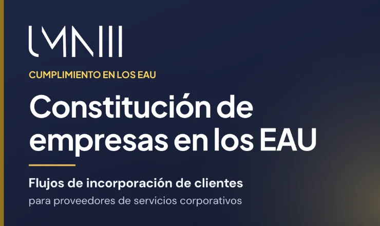 Tarjeta con la marca UMNIII del artículo sobre flujos de incorporación de clientes para proveedores de constitución de empresas y servicios corporativos en los EAU