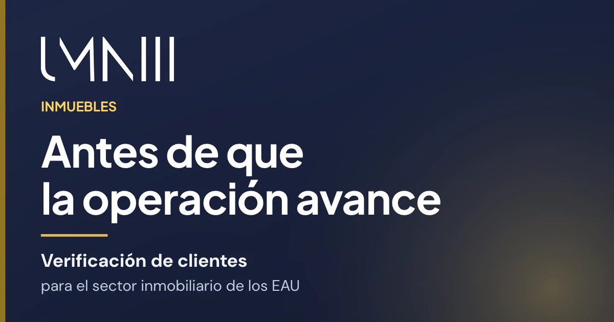 Tarjeta con la marca UMNIII del artículo sobre la verificación estructurada de clientes para empresas inmobiliarias de los EAU
