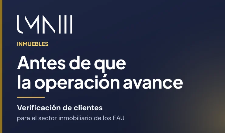 Tarjeta con la marca UMNIII del artículo sobre la verificación estructurada de clientes para empresas inmobiliarias de los EAU