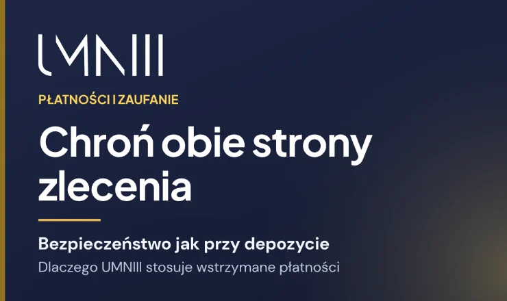 Karta z marką UMNIII do artykułu o płatnościach wstrzymanych i ochronie zleceń na rynku UMNIII