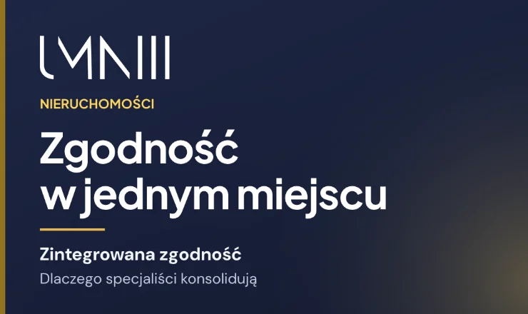Karta z marką UMNIII do artykułu o przechodzeniu specjalistów od nieruchomości na zintegrowane platformy zgodności