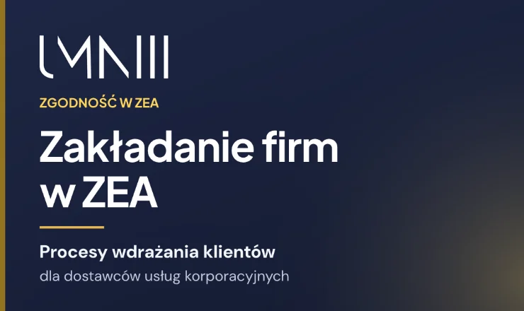 Karta z marką UMNIII do artykułu o procesach wdrażania klientów dla usługodawców zakładających firmy i świadczących usługi korporacyjne w ZEA