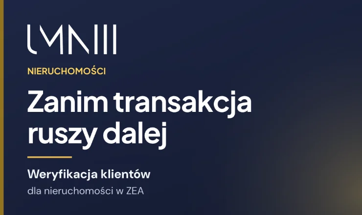 Karta z marką UMNIII do artykułu o ustrukturyzowanej weryfikacji klientów dla firm z branży nieruchomości w ZEA