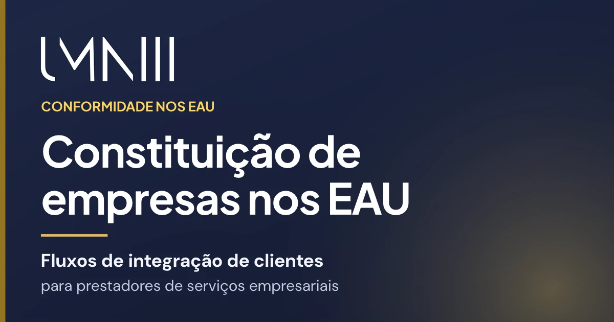 Cartão com a marca UMNIII para o artigo sobre fluxos de integração de clientes para prestadores de constituição de empresas e serviços empresariais nos EAU