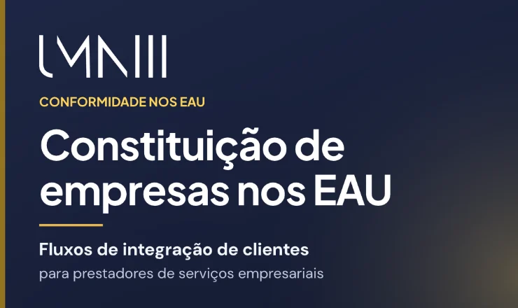 Cartão com a marca UMNIII para o artigo sobre fluxos de integração de clientes para prestadores de constituição de empresas e serviços empresariais nos EAU