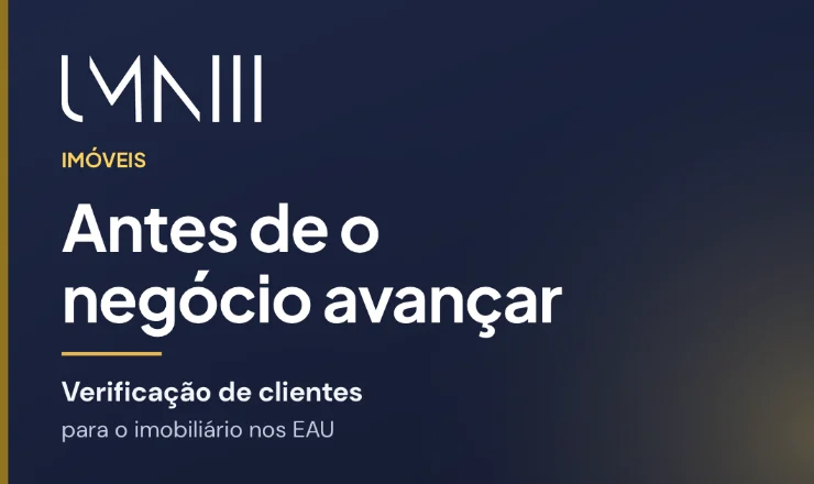 Cartão com a marca UMNIII para o artigo sobre a verificação estruturada de clientes para empresas imobiliárias dos EAU