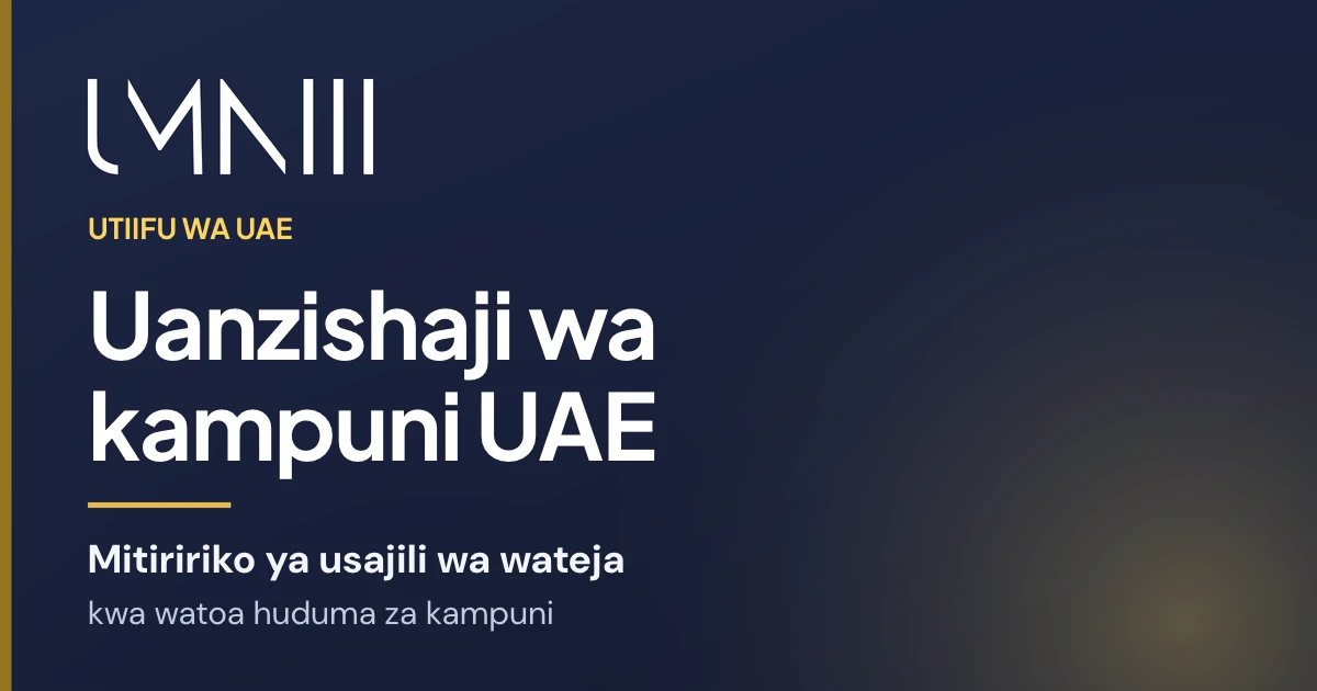 Kadi yenye chapa ya UMNIII ya makala kuhusu mtiririko wa usajili wa wateja kwa watoa huduma za uanzishaji wa kampuni na huduma za kampuni UAE