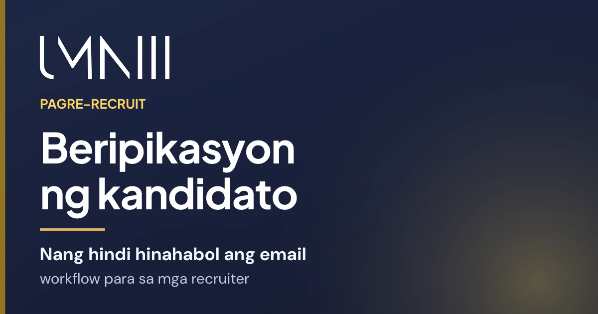 Card na may tatak ng UMNIII para sa artikulo tungkol sa mga candidate verification workflow para sa mga recruitment agency